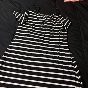 Black and White Striped Mid Length Dress